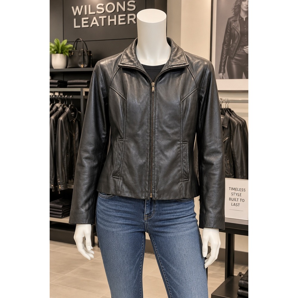 Wilsons Leather Black Genuine Leather Jacket Womens L 3M Thinsulate Zip Liner